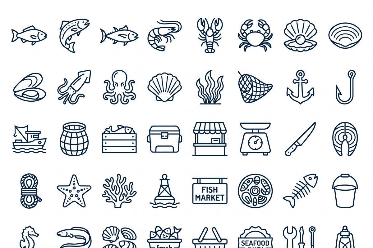 Bundles Seafood Market Outline Icons, an Outline Icon by adenpinkstore (Photo 2 of 6)
