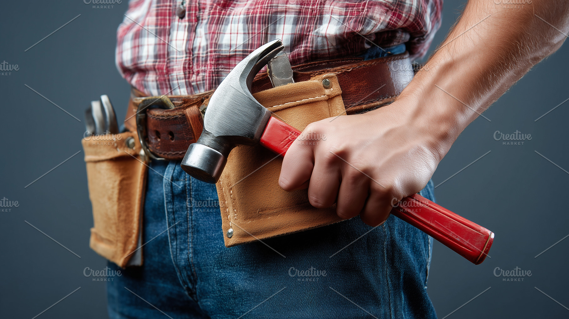 Handyman in a plaid shirt and tool, a Photo by MistyDay