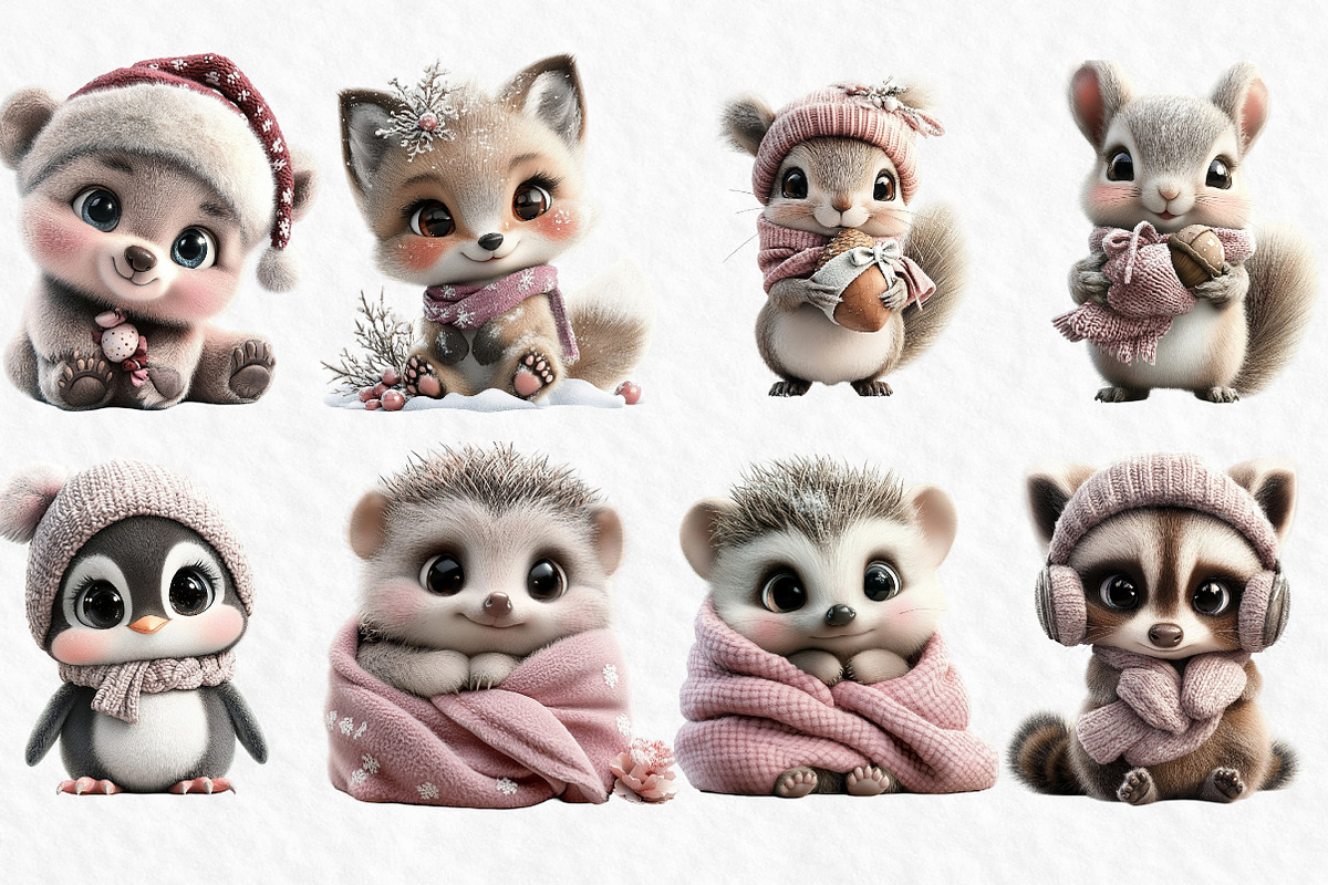 Whimsical Winter Animals Clipart, an Illustration by Watercolor design (Photo 3 of 6)