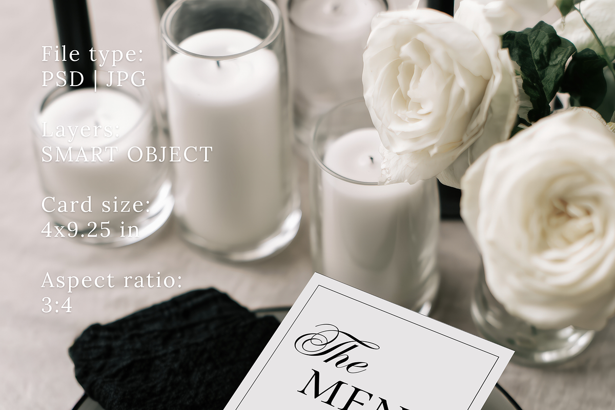 Black & White Wedding Menu Mockup, an Advertising Mockup by Serenefeeling (Photo 3 of 6)