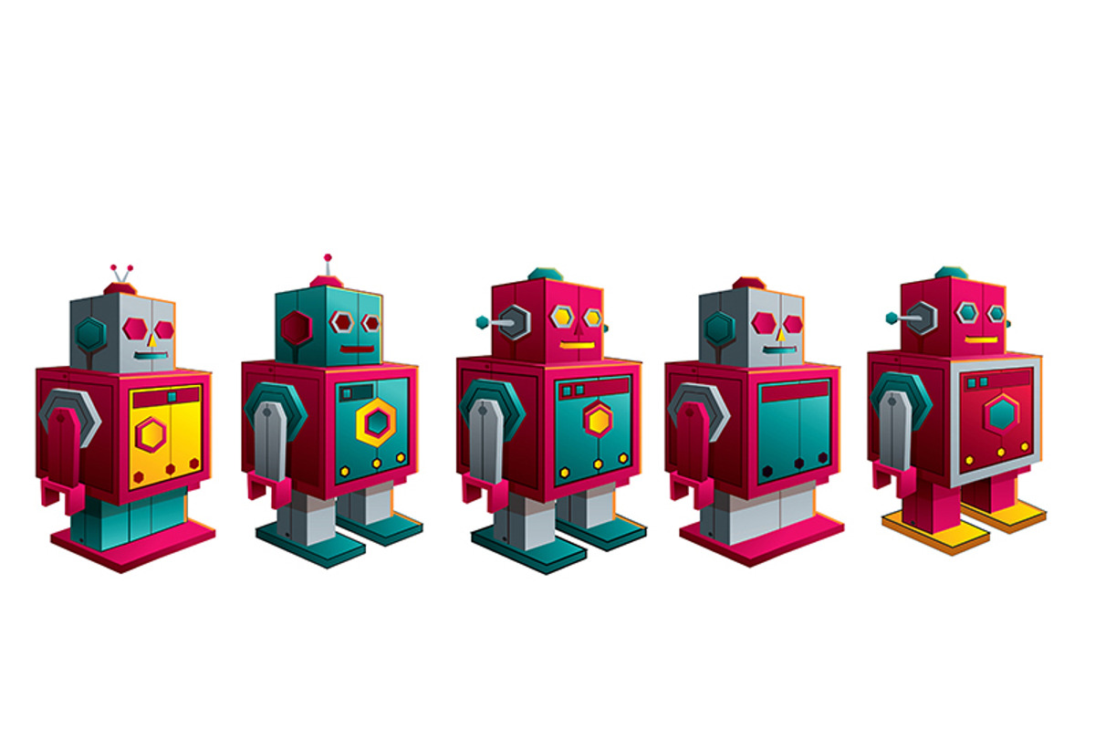 robots vintage retro toy, a Technology Illustration by Andres Moncayo