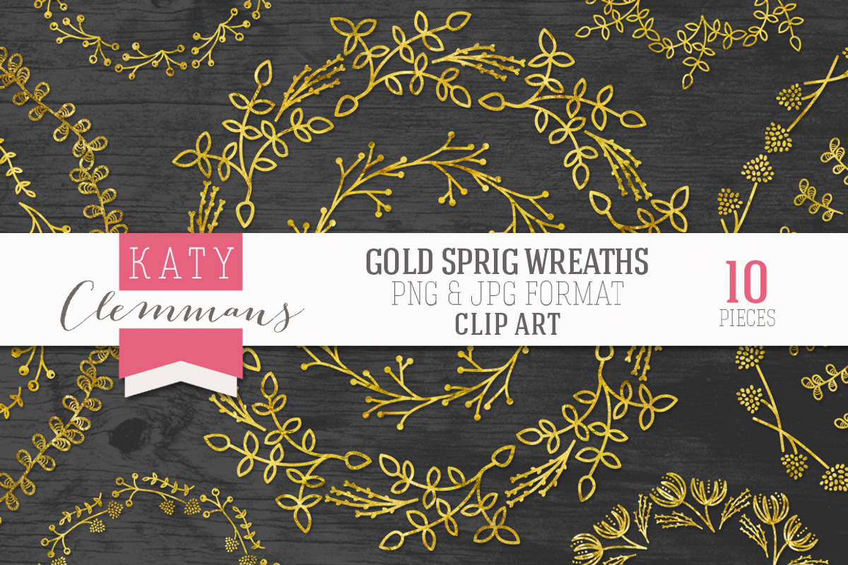 Gold Sprig Wreaths clip art pack, a Texture Illustration by Katy Clemmans (Photo 1 of 5)