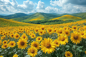 Vast sunflower field under a bright sky on a sunny day, a Nature Photo by AlyaAnd