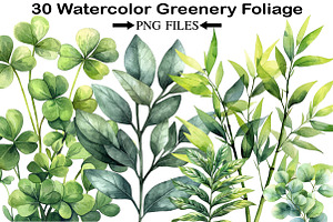 Watercolor Greenery Foliage Clipart, an Illustration by Black Bird Studio
