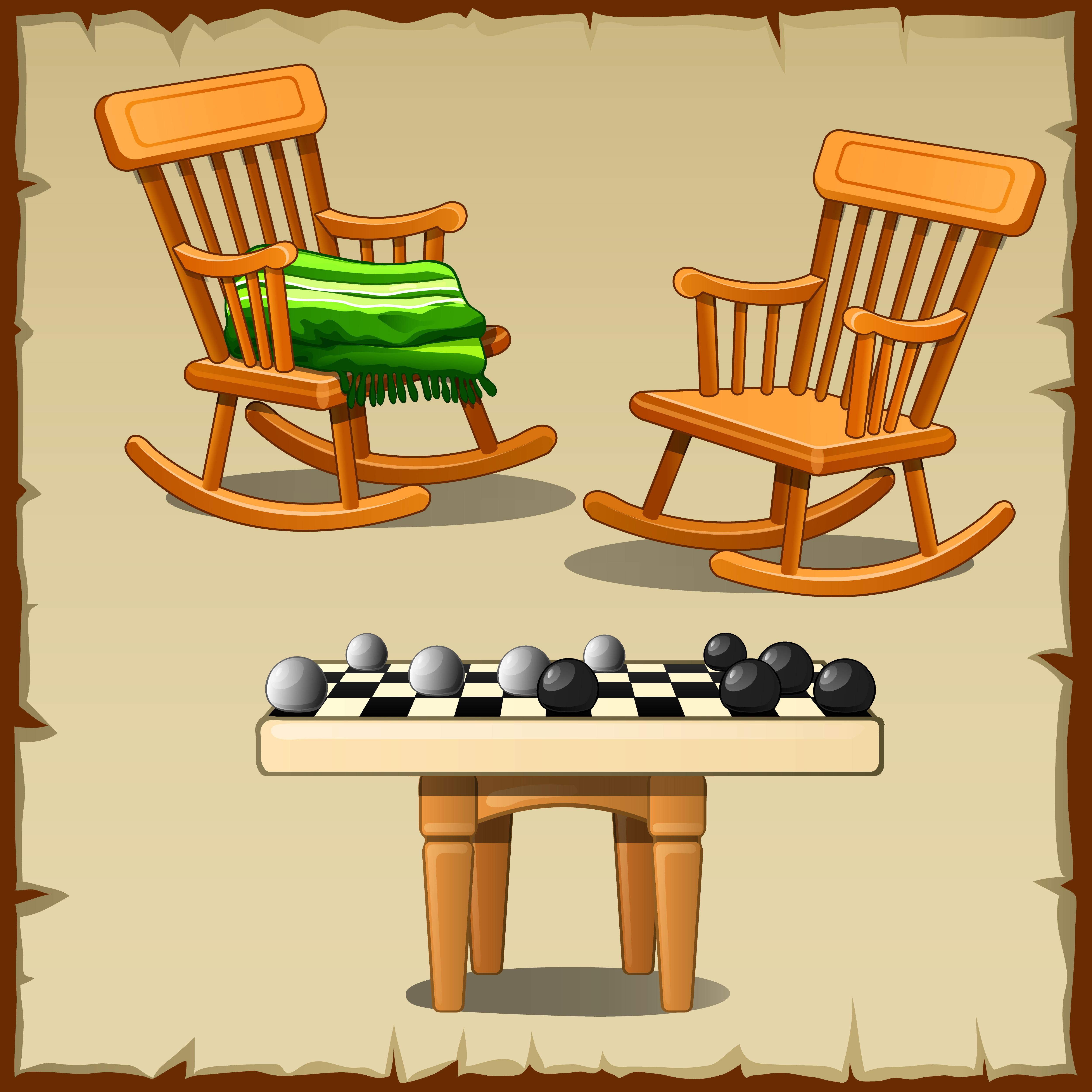 Rocking chairs and checkers, a Decorative Illustration by ...