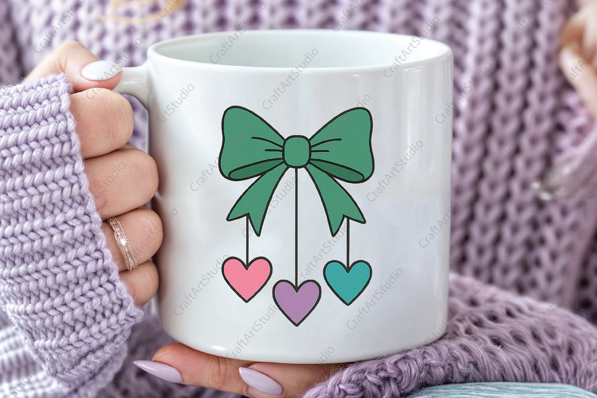 Bow and Dangling Hearts PNG, an Illustration by CraftArtStudio (Photo 3 of 4)