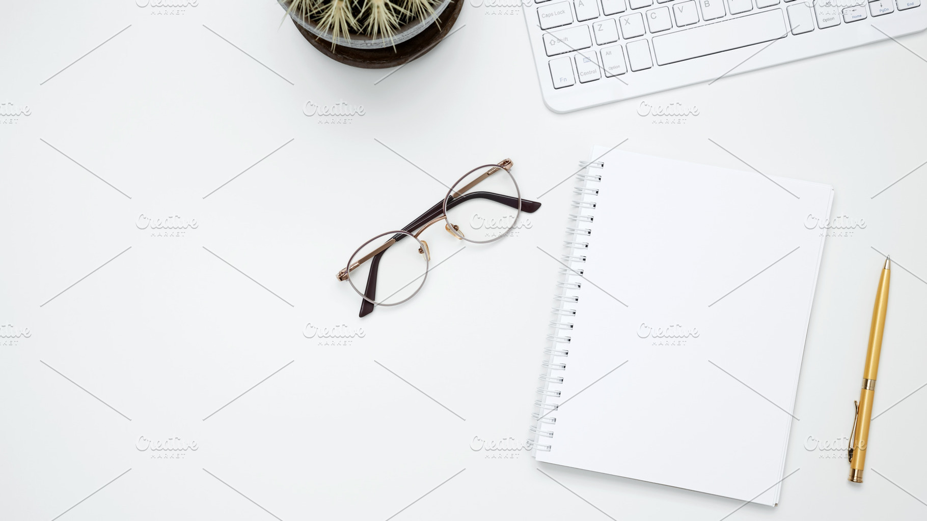Flat lay composition with copy space. Mock up notebook. Office workspace and pr, a Photo by matucha