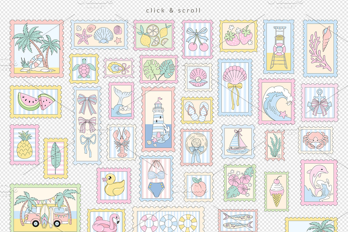 Summer Postage Stamp Clipart set, a Seasonal Illustration by @olga.angelloz (Photo 2 of 2)