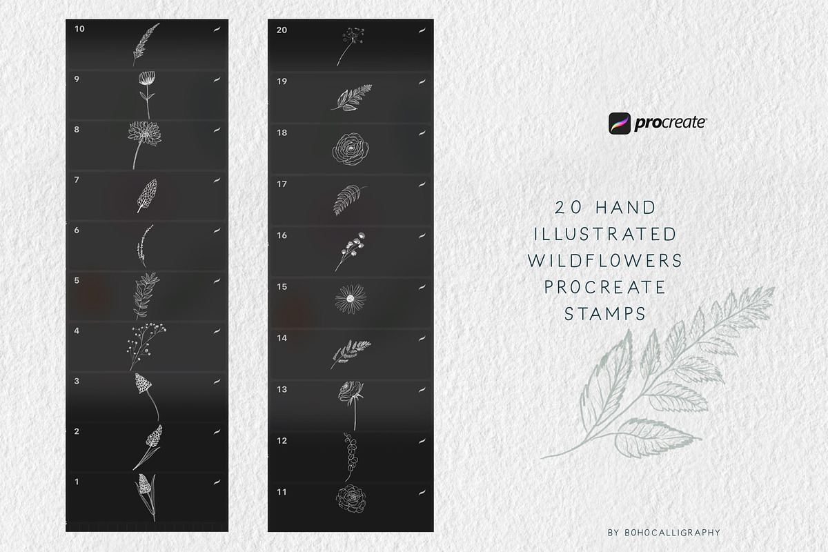 Wildflowers Procreate Stamps, a Brush Add-On by BohoCalligraphy (Photo 2 of 9)