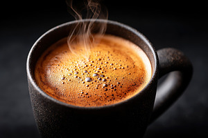 Steaming espresso with rich crema, a Food & Drink Photo by AlyaAnd