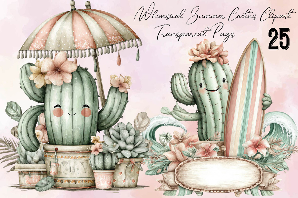 Whimsical Summer Cactus Clipart Bund, an Illustration by SVGArt (Photo 1 of 9)