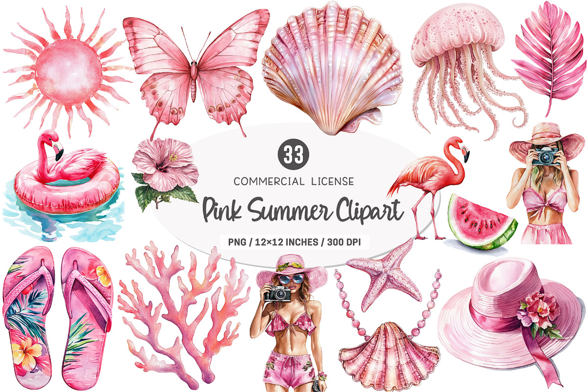 Pink Summer Sublimation Clipart, an Illustration by SinaCreation (Photo 1 of 5)