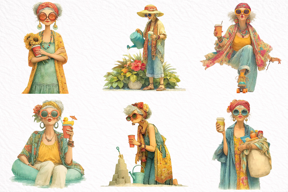 Summer Funny Grandma Clipart, an Illustration by DreamArtGraphic (Photo 5 of 8)