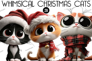 Whimsical Christmas Cats Clipart, an Illustration by DreamArtGraphic