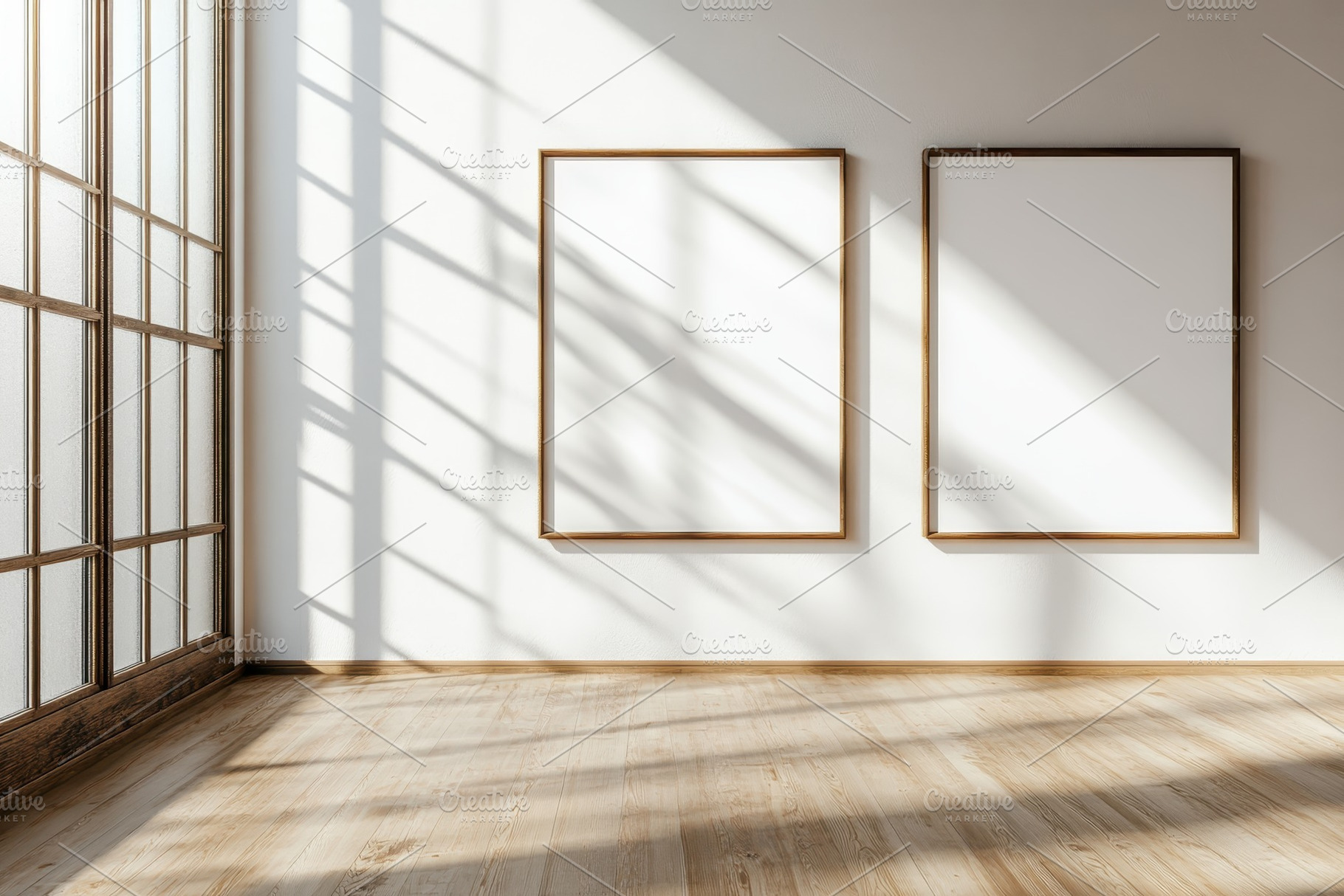 Three large empty frames on a sunlit, a Photo by Iftikhar Alam