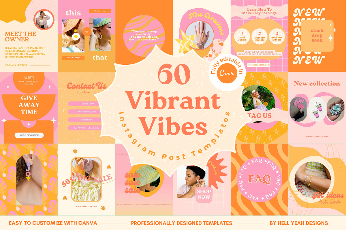 Vibrant Instagram Posts Templates, a Social Media Template by Hell Yeah Designs (Photo 1 of 8)