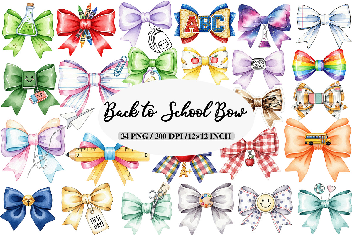 Watercolor Back to School Bow Clipar, an Illustration by Daily.Designs (Photo 1 of 5)