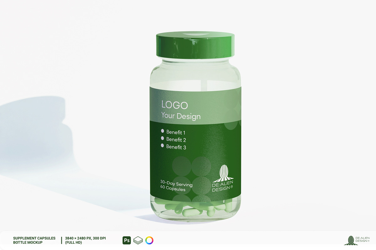 Supplement Capsules Bottle Mockup, a Cups & Container Mockup by De-Alien Design (Photo 5 of 13)