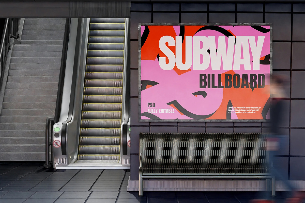 Billboard in Subway Station Mockup, an Advertising Mockup by skybluecreative (Photo 2 of 2)