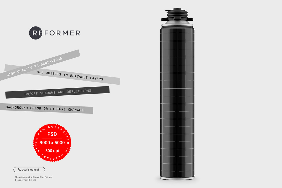 Polyurethane Foam Bottle Mockup, a Packaging Mockup by Reformer Mockup (Photo 3 of 6)