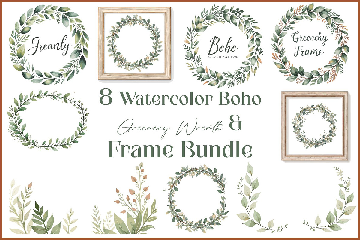 Boho Greenery Wreath & Frame Set, an Illustration by BIPLOB EXPERT (Photo 1 of 6)