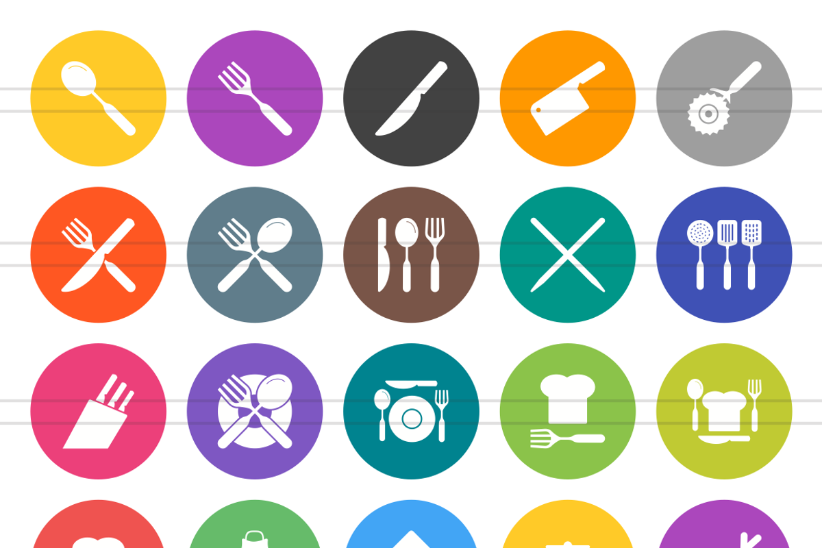 50 Kitchen Flat Round Icons, an Icon by IconBunny