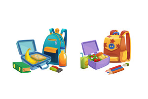 School backpack with lunchbox and, a Food Illustration by art PVP - market