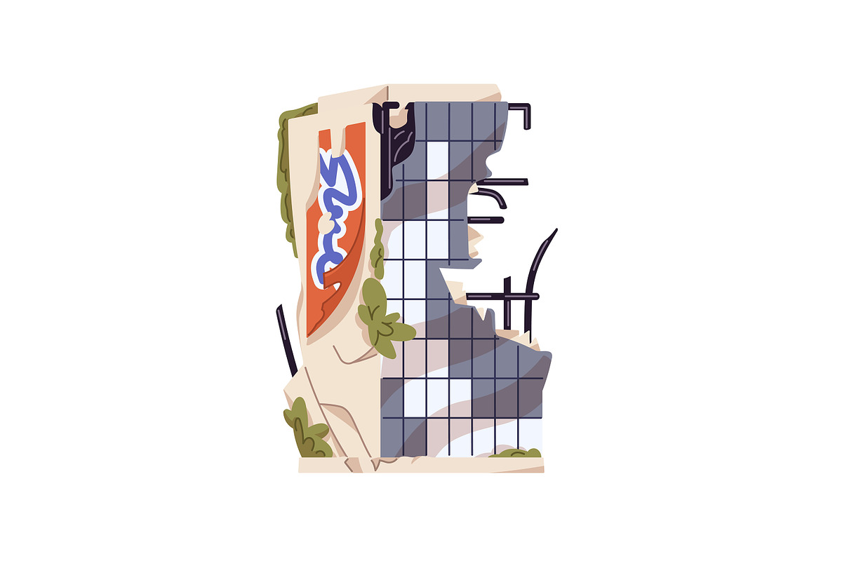 Destroyed city buildings, houses set, an Object Illustration by PaperTrident (Photo 11 of 13)