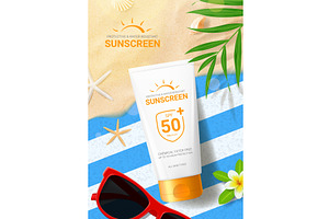 Sunscreen ad banner template, an Advertising Mockup by Andrey Yaroslavtsev