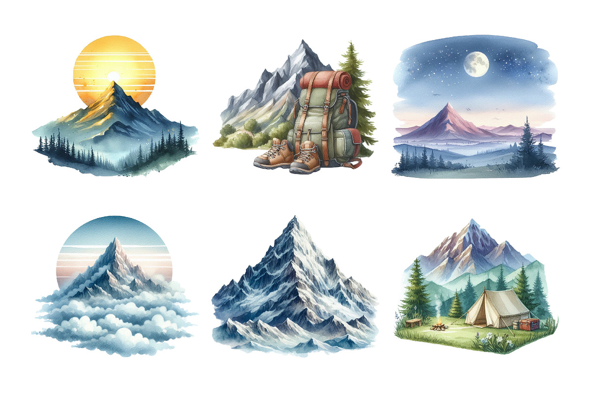 Watercolor Mountain Clipart, an Illustration by Daily.Designs (Photo 3 of 4)
