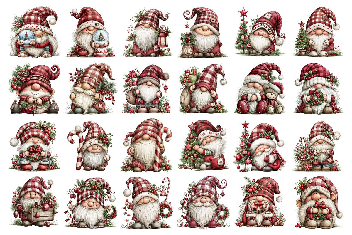 Whimsical Christmas Gnomes Clipart, a Seasonal Illustration by Nicolle's Colorful Art (Photo 2 of 4)
