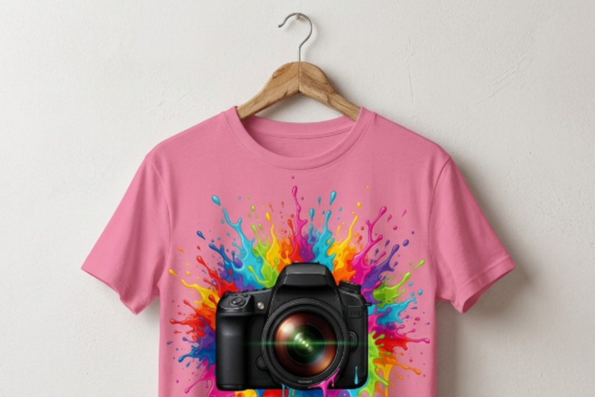 Rainbow Camera Paint Splash, a Shirt Mockup by Vector Stall (Photo 8 of 14)