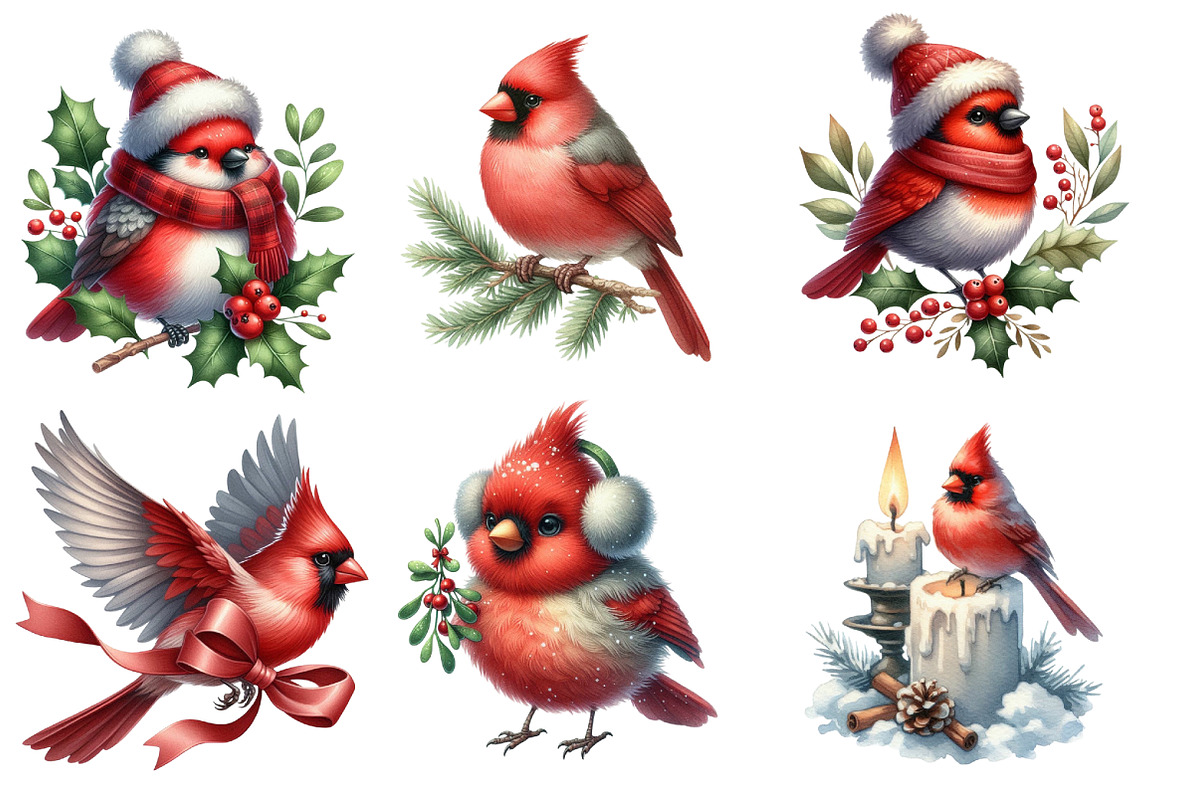 Cute Christmas Cardinal Clipart, an Illustration by Designworld (Photo 3 of 5)