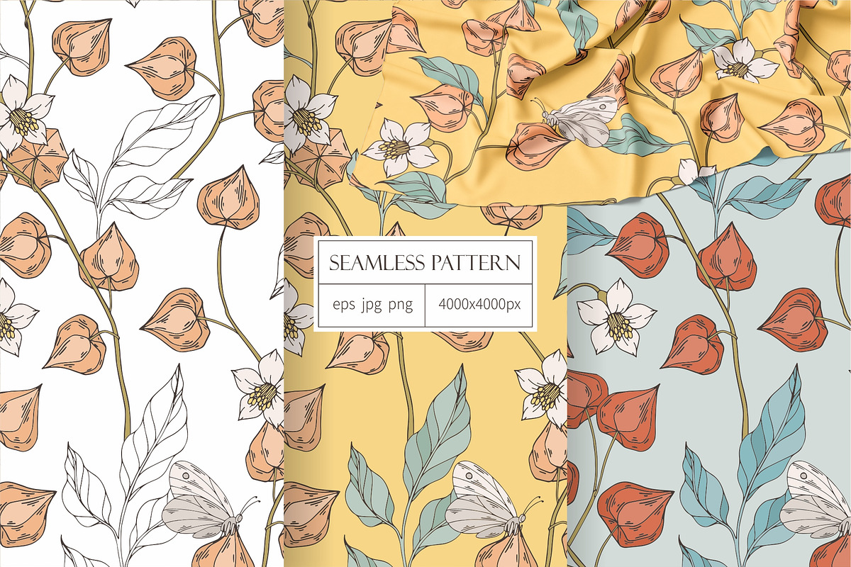 Seamless pattern with physalis, a Pattern Graphic by Elona Laff (Photo 1 of 5)