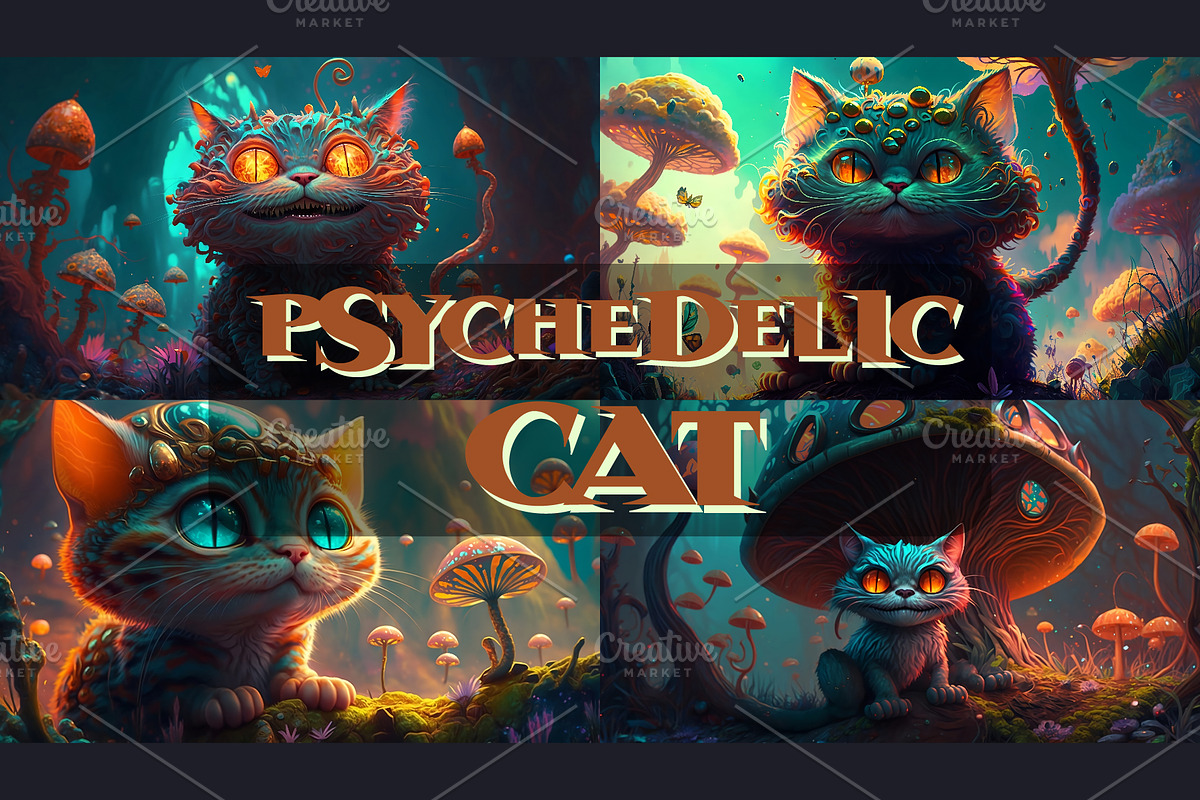 Psychedelic cat. Art., an Animal Illustration by KENO Mascots (Photo 1 of 6)