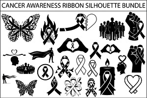 Cancer Awareness Silhouette Set, a Healthcare Illustration by Designer_Momina