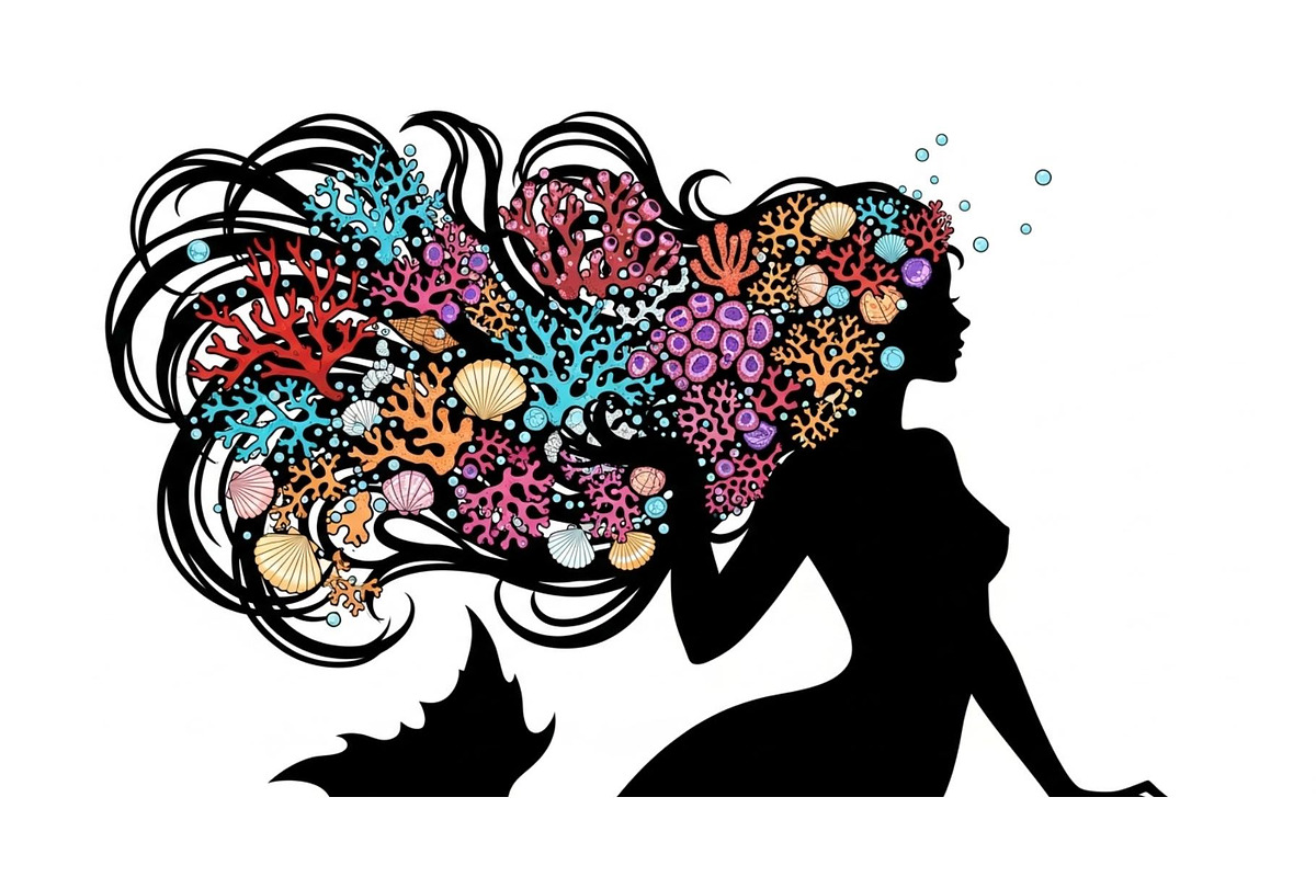 Fantasy Flowing Hair Mermaid Bundle, an Illustration by jahid234 (Photo 4 of 31)