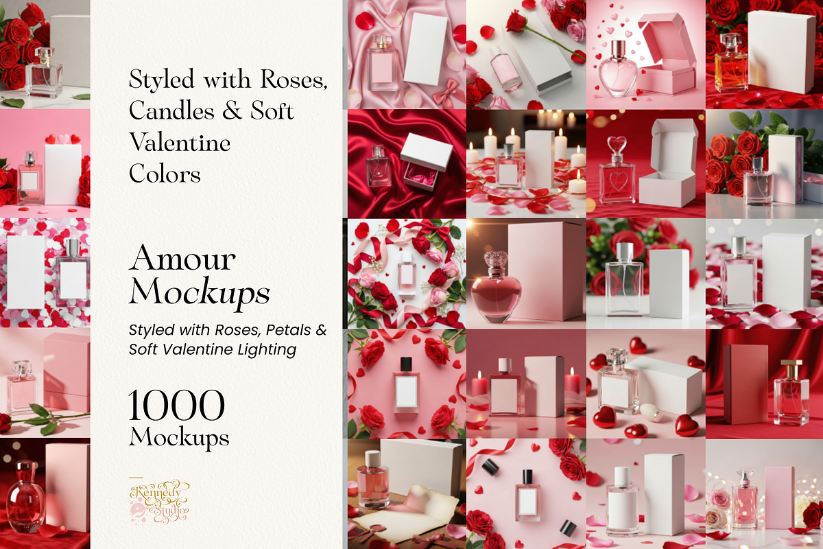 Valentine Perfume Bottle Mockup 1000, a Packaging Mockup by KennedyStudio (Photo 1 of 15)