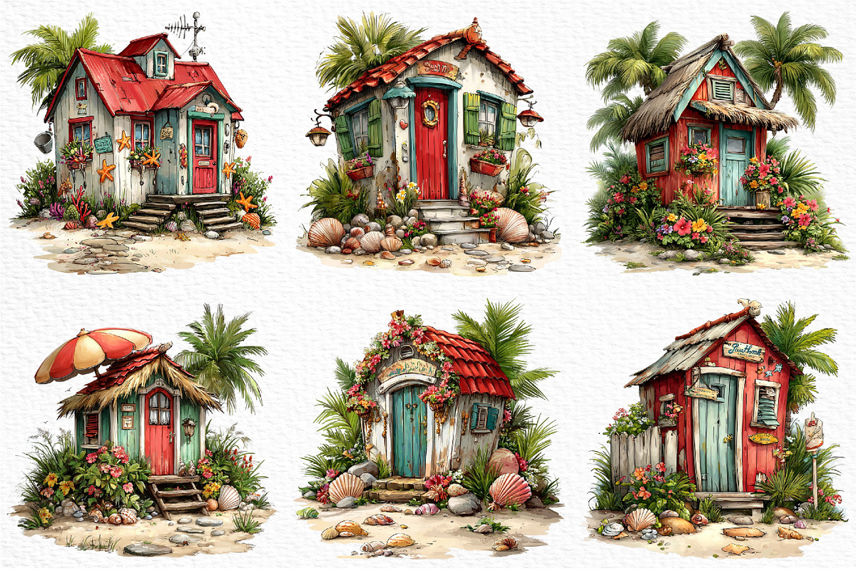 Whimsical Summer Beach Hut Clipart, an Illustration by Craft Nest (Photo 4 of 12)