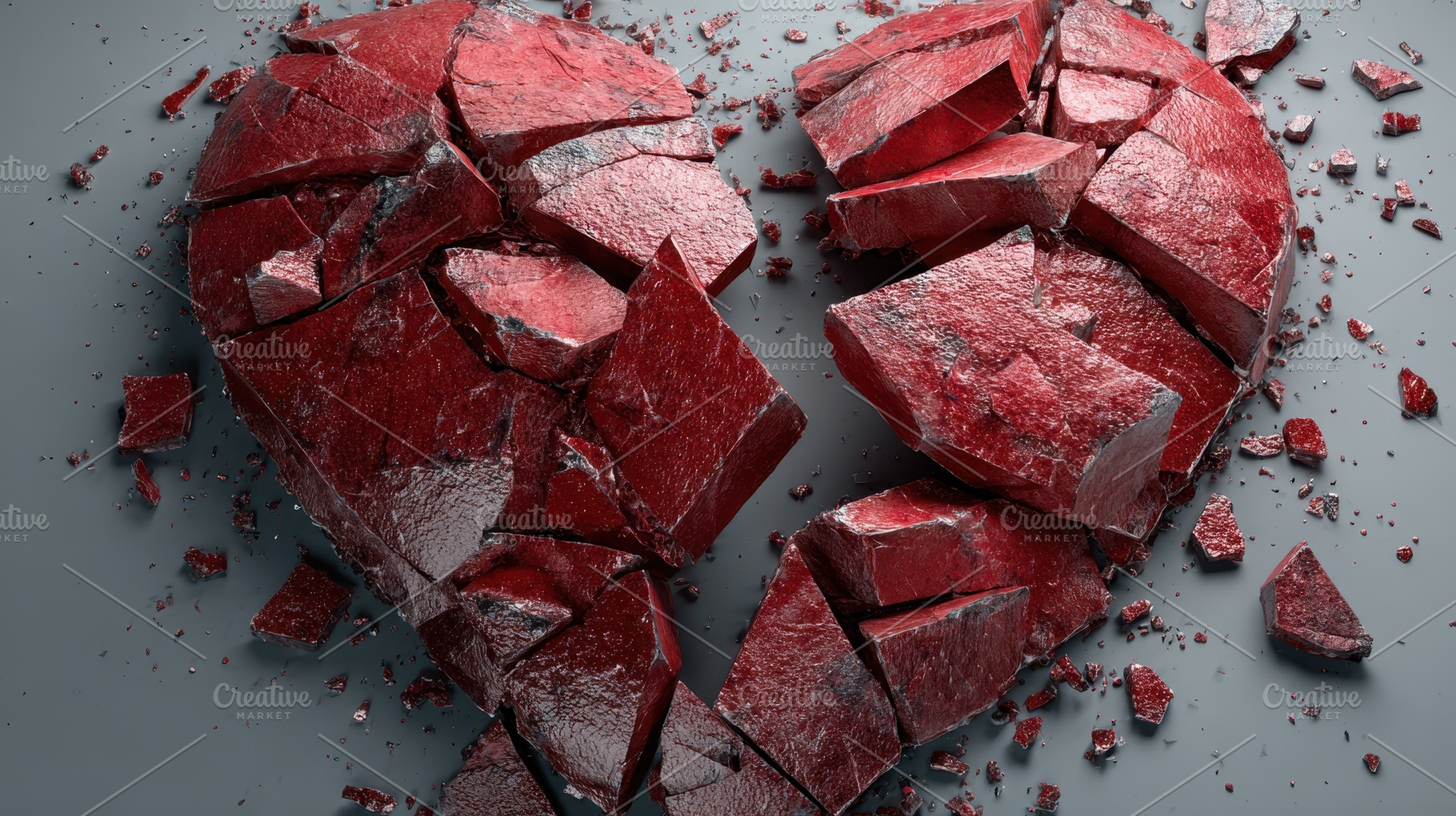 Broken heart made of red pieces, a Photo by Pavel_design