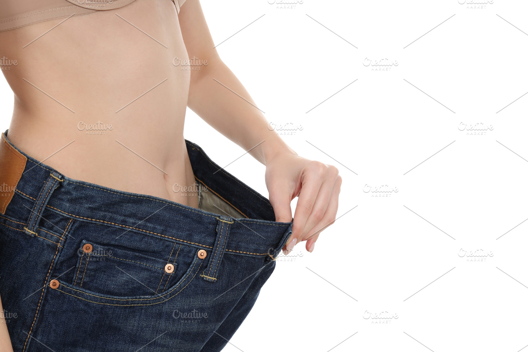 Concept of weight loss with slim girl, isolated on white backgro, a Person Photo by AtlasStudio PRO