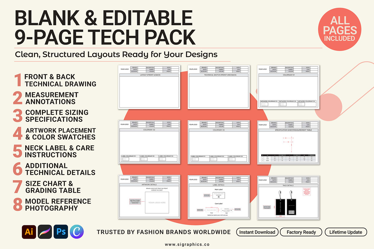 Oversized Hoodie Tech Pack Template, an Apparel Mockup by S.i. Graphics (Photo 2 of 4)