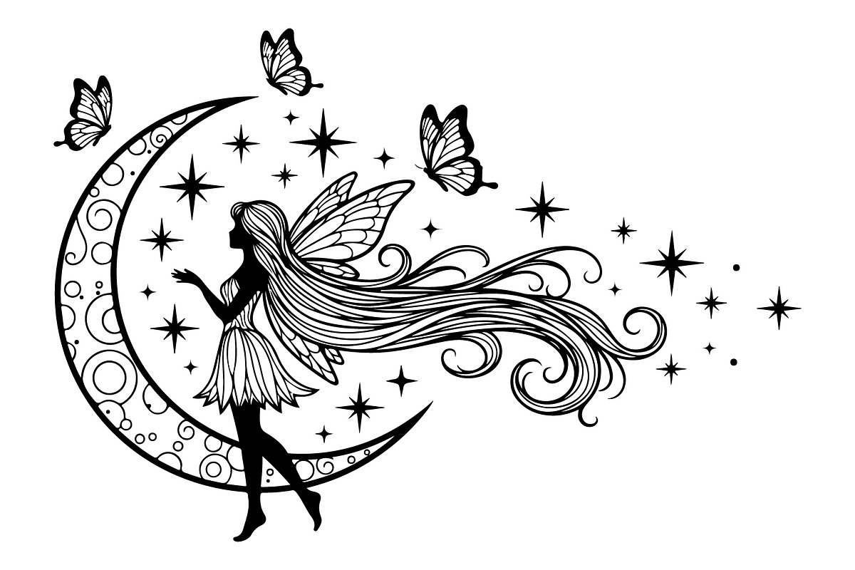 Fairy Moon Butterfly Silhouette, an Object Illustration by Gaye Art (Photo 2 of 31)