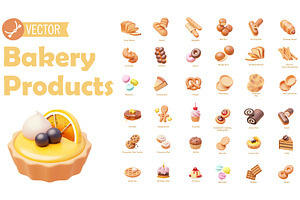 Vector bakery products icon set