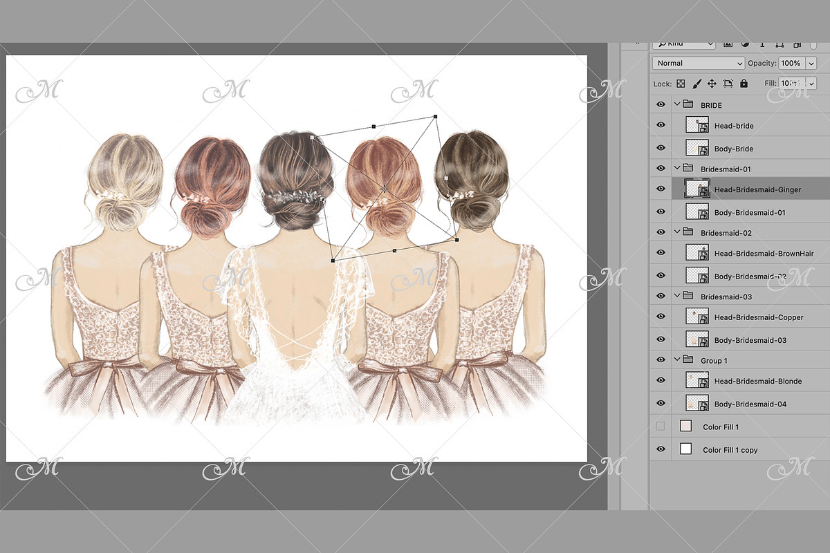 Bride with Bridesmaids Illustration, a Person Illustration by Maddy's Art & Mockups (Photo 2 of 3)