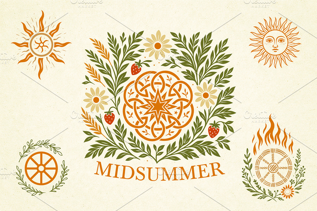 Midsummer Folk Symbols Vector Set, a Seasonal Illustration by Christine Krahl (Photo 7 of 11)