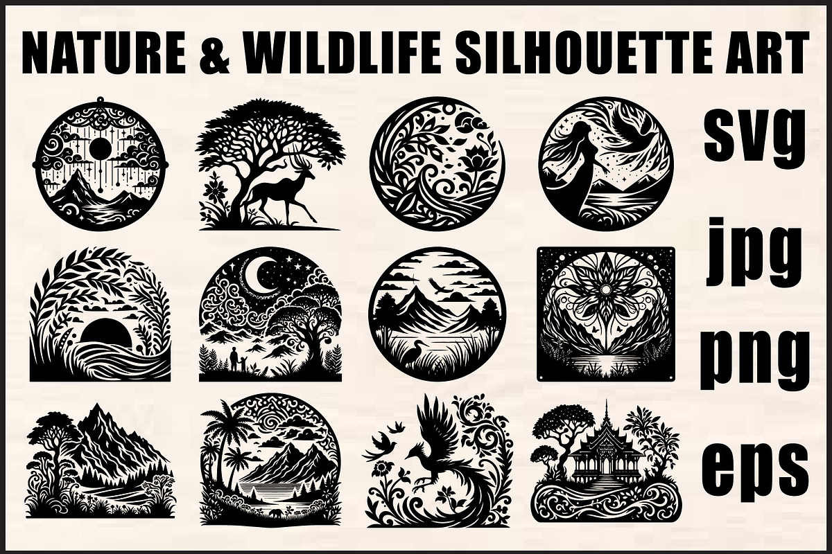 Black Nature & Wildlife Art Bundle, an Object Graphic by Designer_Momina (Photo 1 of 13)