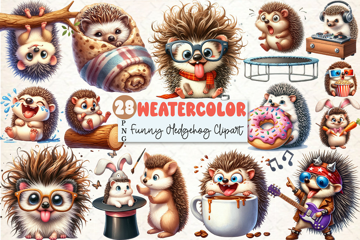 Funny Hedgehog Sublimation Clipart, an Illustration by Rose Art (Photo 1 of 4)