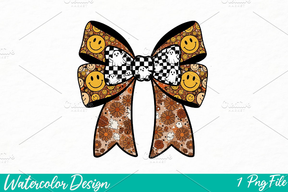 floral fall bow smiley face Png, an Illustration by Watercolor design (Photo 1 of 3)