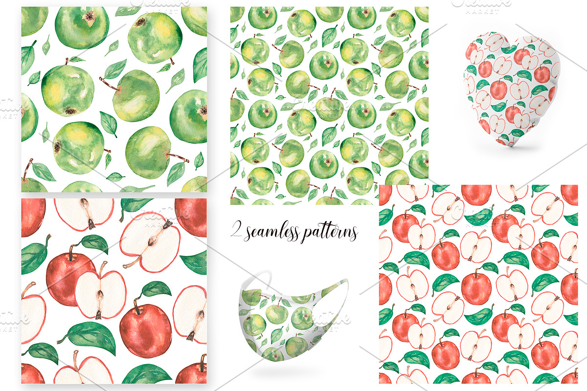 Watercolor Apple Collection, a Food Illustration by MayaNavits (Photo 4 of 7)